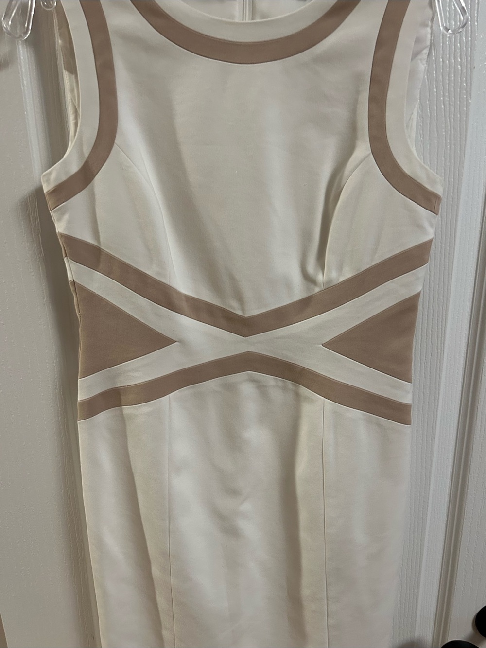 ANTONIO MELANI Ivory Sheath Dress with Taupe Trim - Picture 2 of 4